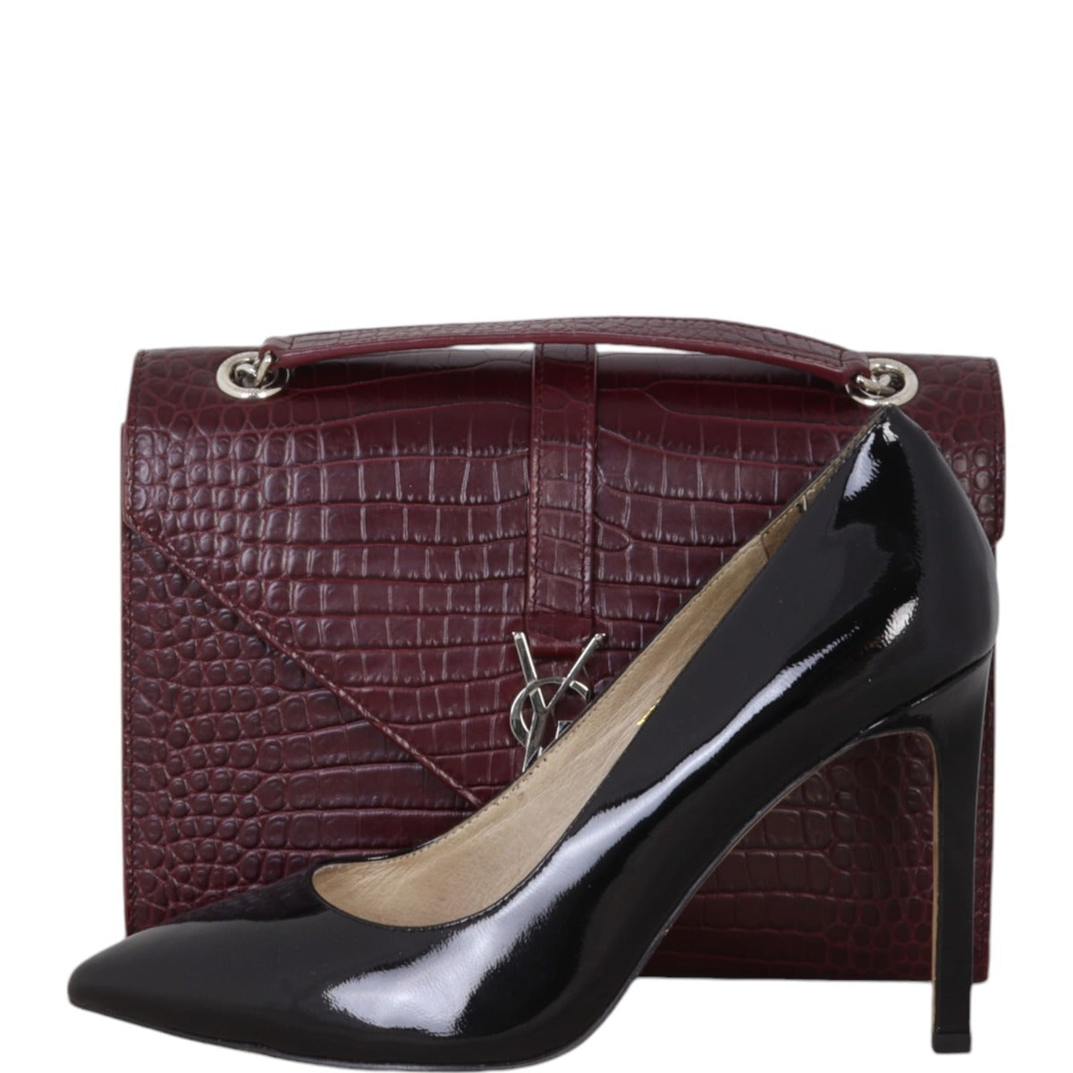 Saint Laurent Envelope Chain Bag Medium Croc-Embossed