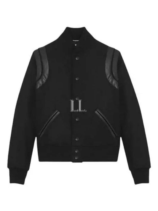 Luxury Saint Laurent Trending 2025 Men's Teddy Light Wool Stadium Bomber Jacket Black