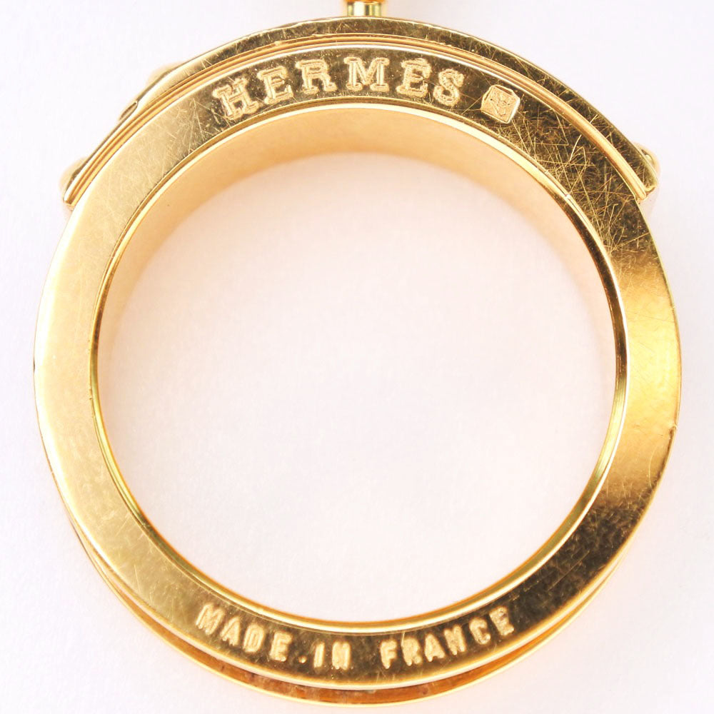 HERMES Scarf ring Leather brass gold Cadena motif Kelly Women