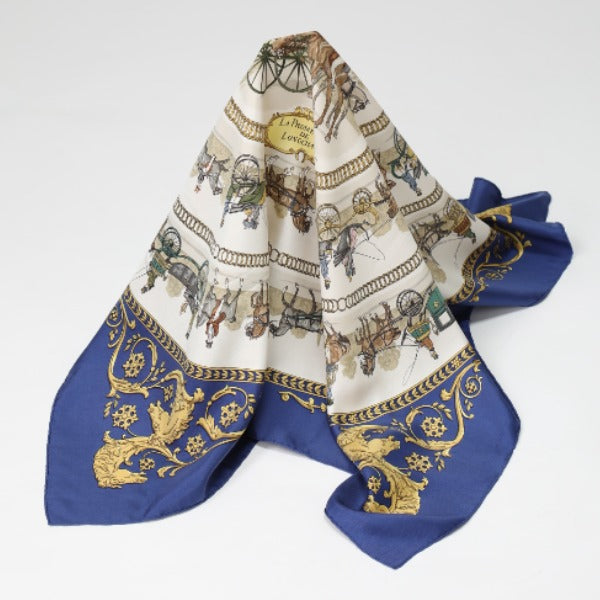 HERMES scarf silk blue La PROMENADE DE LONGCHAMPS Carre90 Carre90 Women