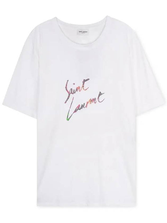 Luxury Saint Laurent Trending 2025 Men's Animal Pattern Logo Short Sleeve T-Shirt White