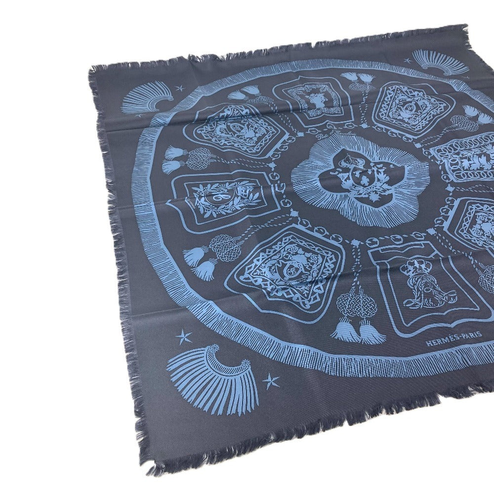 HERMES scarf silk Navy Kare Fringe 80 Women