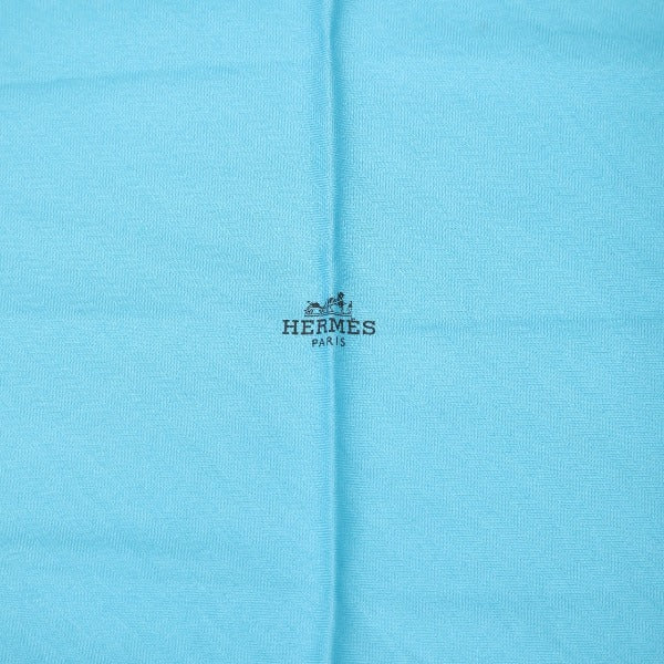 HERMES scarf Silk, Cashmere blue scarf Cashmere x silk Rhombus unisex(Unisex)