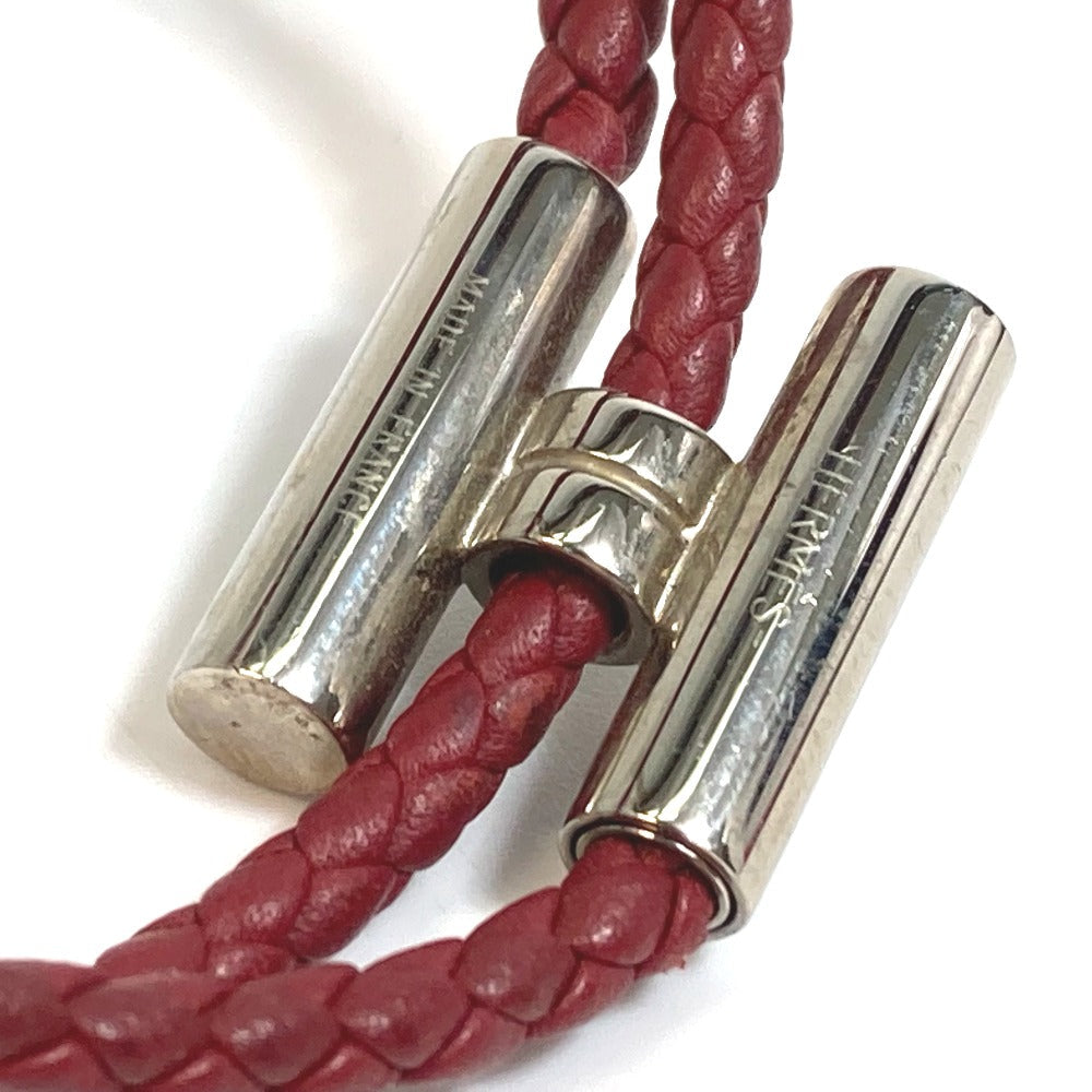 HERMES bracelet leather Red brown HMetal Braid Truni Tresse unisex(Unisex)