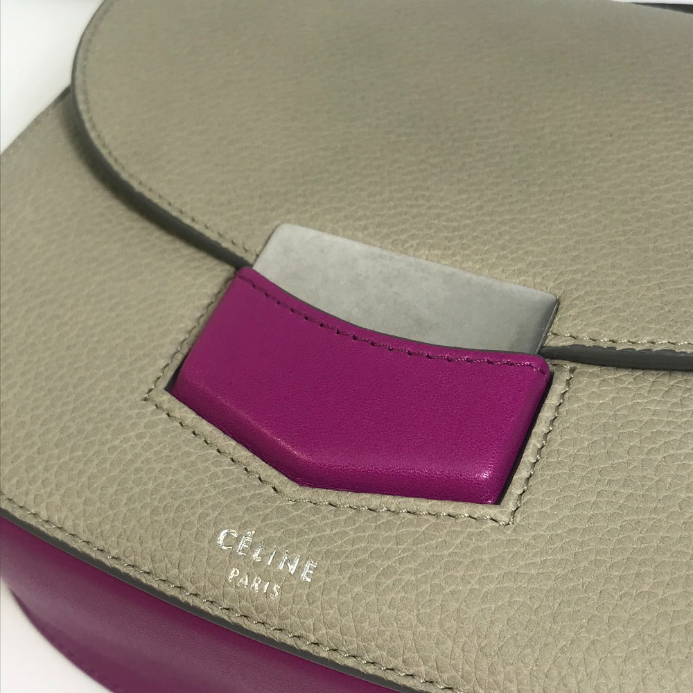 CELINE Shoulder Bag leather Gray x purple pink By color Trotter small Women