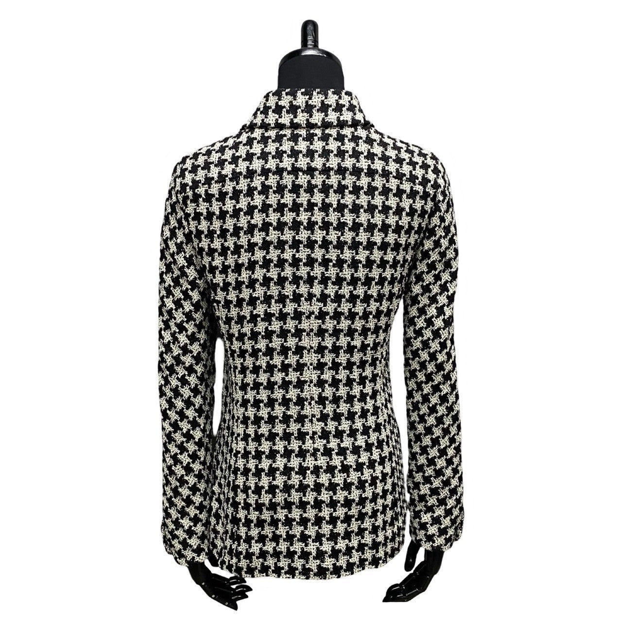 CHANEL tailored jacket Silk, Metal white COCO Mark Houndstooth Pattern Women 36