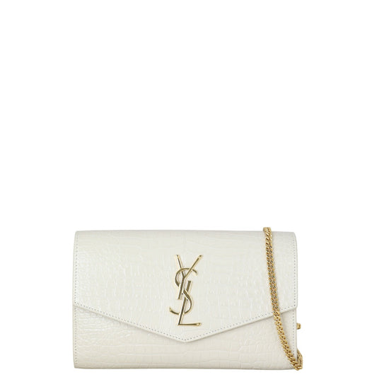 Saint Laurent Uptown Chain Wallet Croc-Embossed