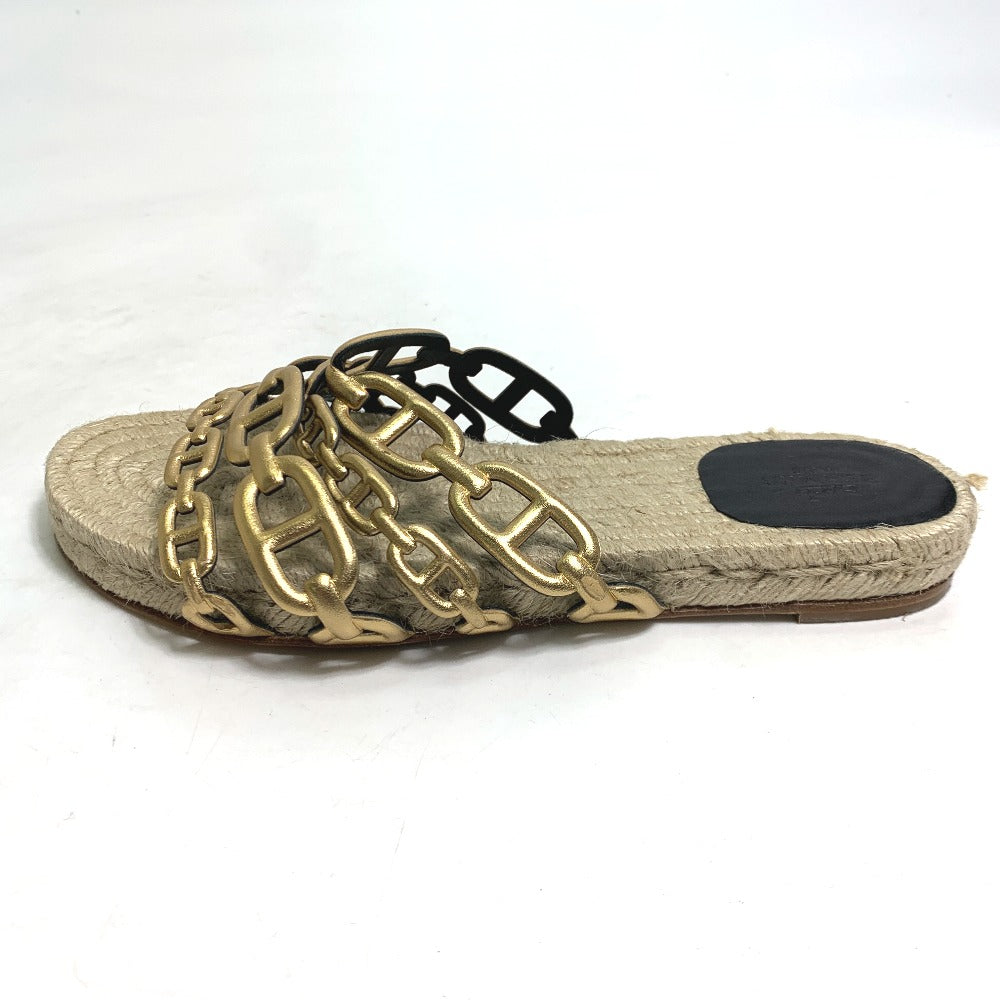 HERMES Sandals leather gold flat Chene Dunkle Ancone Women 36