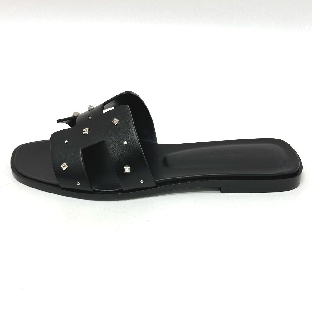 HERMES Sandals Leather / Wood black Meador Oran 36