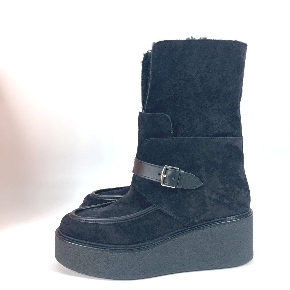 HERMES boots H232029Z Mouton, Suede black short boots Emisfer Women 38.5