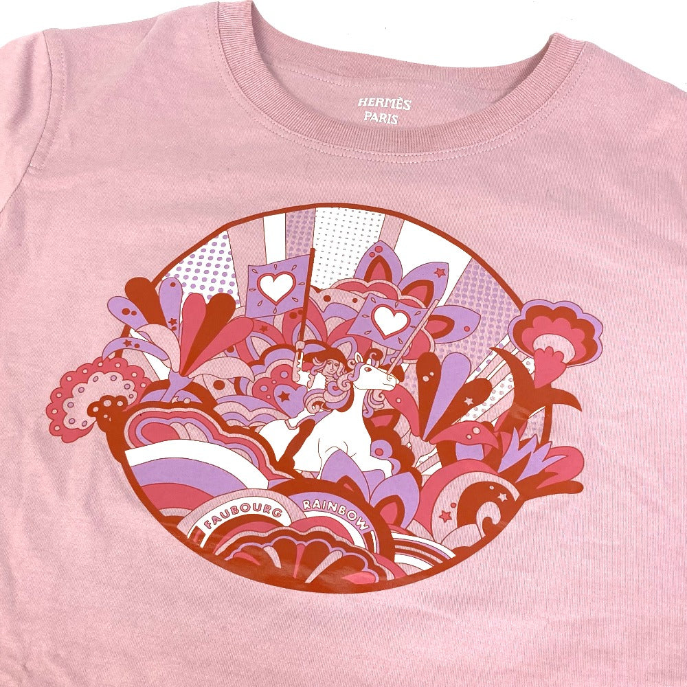 HERMES Short sleeve T-shirt cotton pink 22Stainless Steel cartouche Women 36
