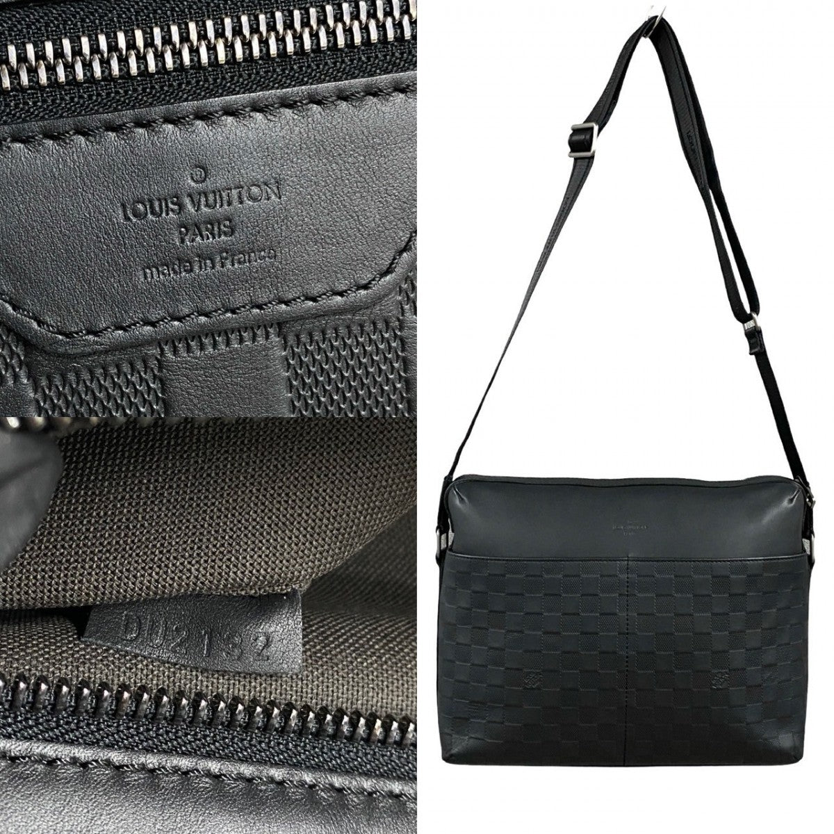LOUIS VUITTON Shoulder Bag N41201 leather black Damier Anfini Calypso MM mens