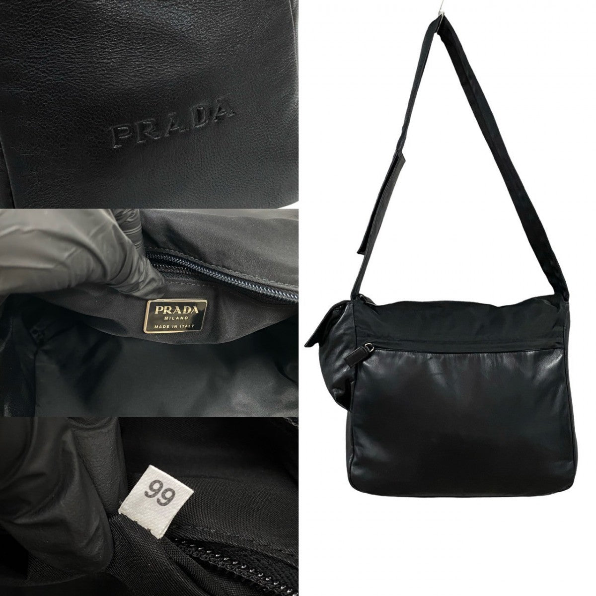 PRADA Shoulder Bag leather black logo mens