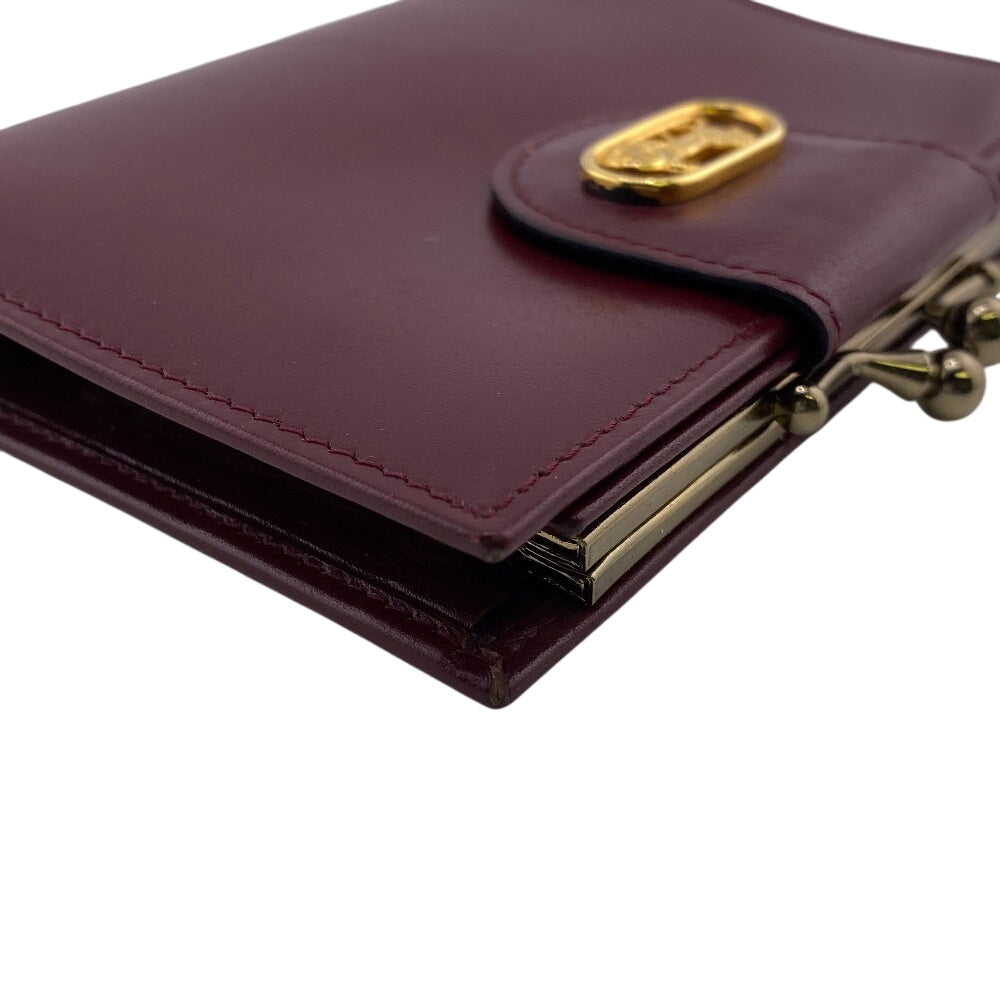 CELINE Bifold Wallet leather Bordeaux Vintage gamaguchi carriage logo Women