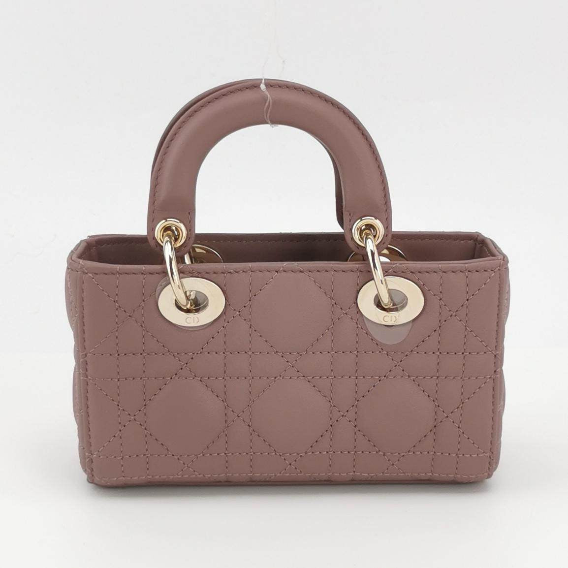 Lady D-Joy Micro Handbag Dark Nude Beige Lambskin Cannage Leather No Strap