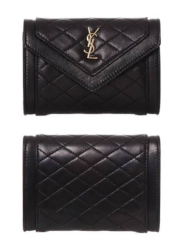 Luxury Saint Laurent Trending 2025 Gabi Envelope Quilting Small Lambskin Half Wallet Black