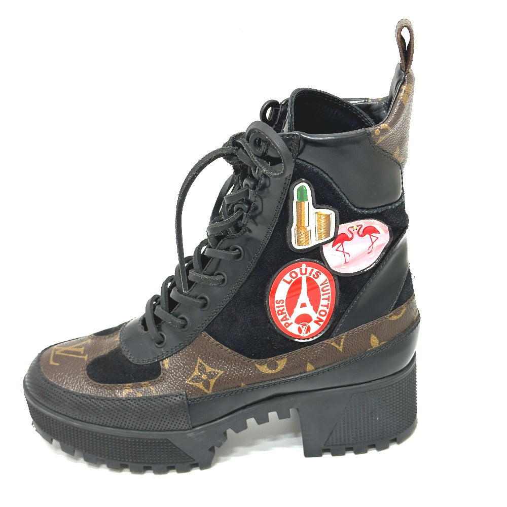 LOUIS VUITTON boots suede black Laurier Line Wappen 36