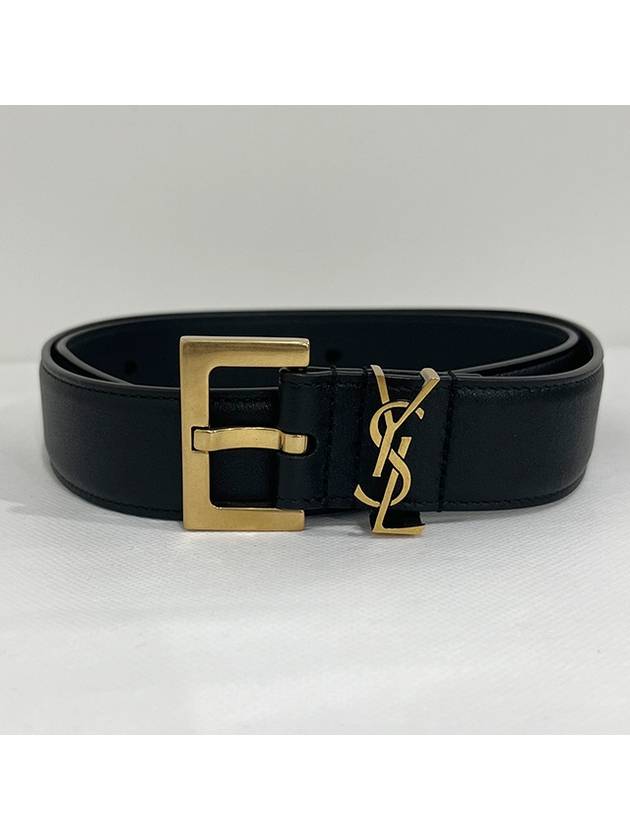 Luxury Saint Laurent Trending 2025 Monogram Buckle Leather Belt Black