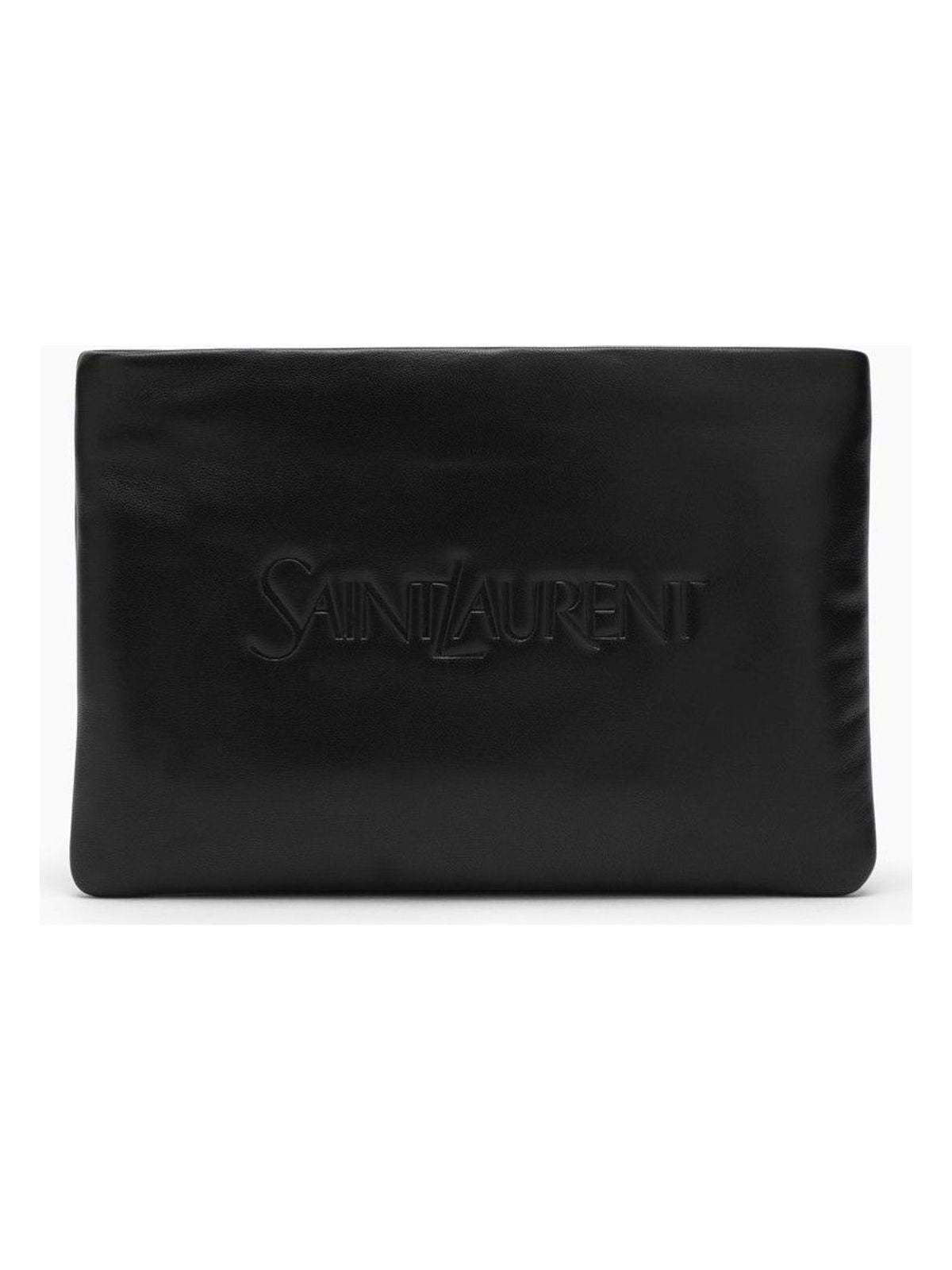 Luxury Saint Laurent Trending 2025 Men's Padded Leather Clutch Bag With Logo in Black | 779526AADA1