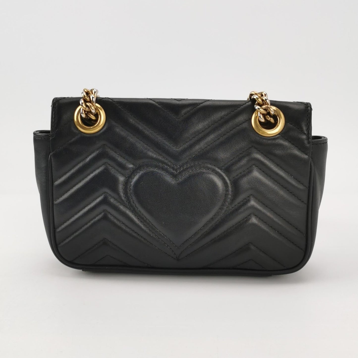 Gucci Marmont Mini Flap Black Calfskin Leather Handbag Gold Hardware