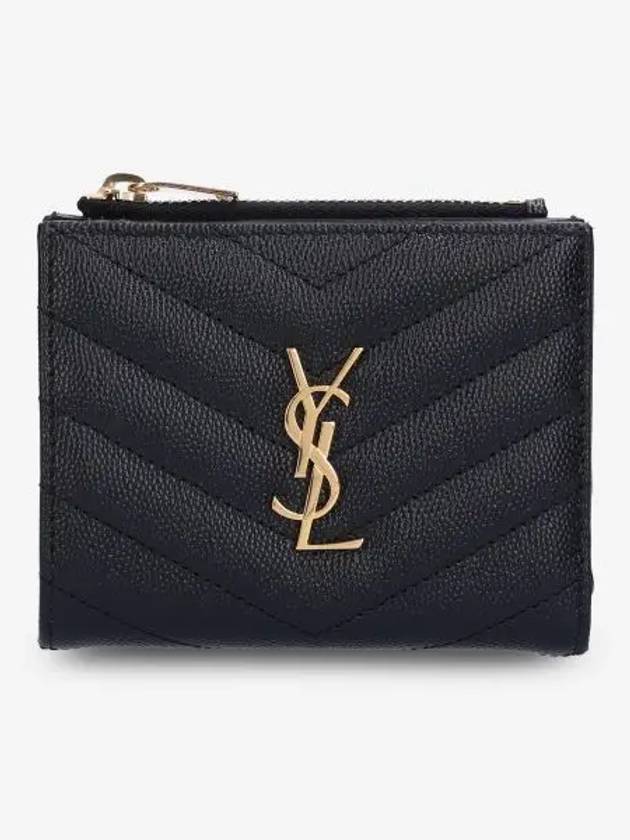 Luxury Saint Laurent Trending 2025 Cassandre Matelasse Grain De Poudre Embossed Leather Half Wallet Black