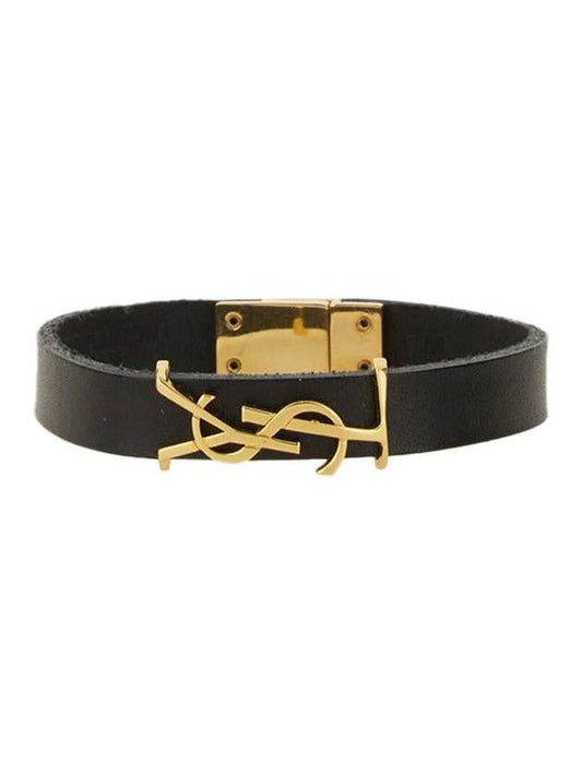 Luxury Saint Laurent Trending 2025 Opyum Silver Logo Leather Bracelet Black