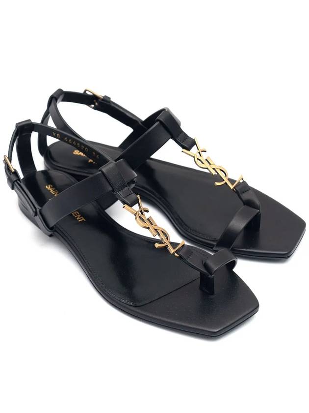 Luxury Saint Laurent Trending 2025 Cassandra Smooth Leather Flat Sandals Black
