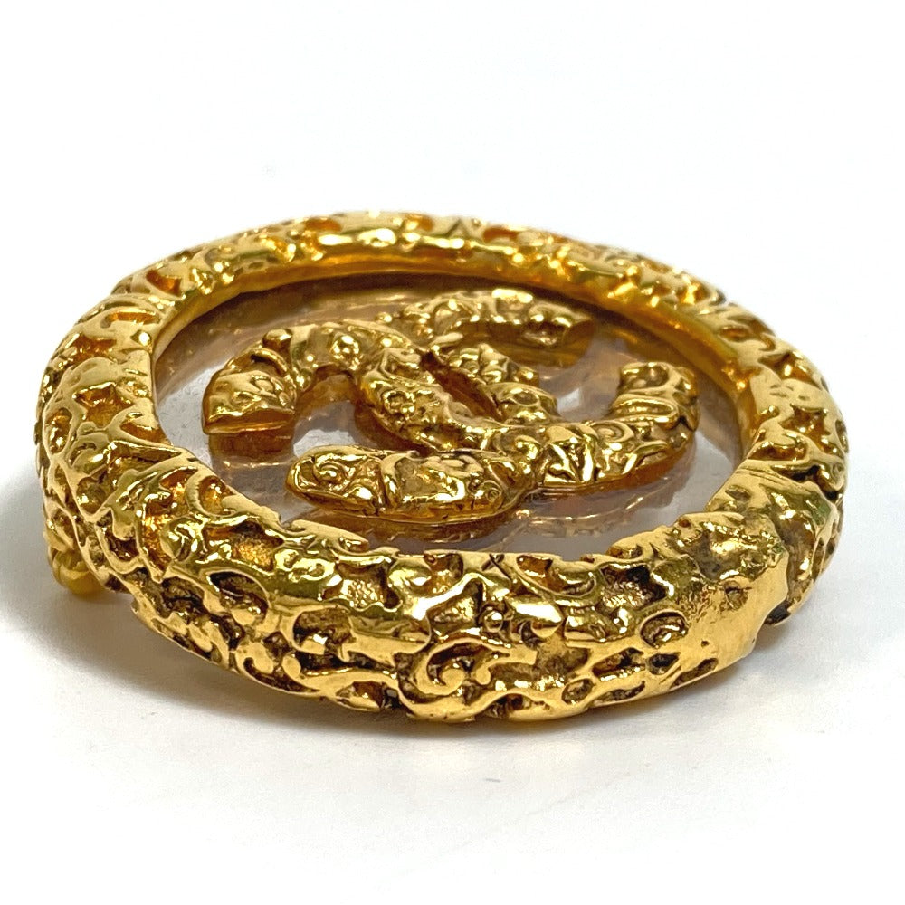 CHANEL Brooch metal gold COCO Mark clear lava Women