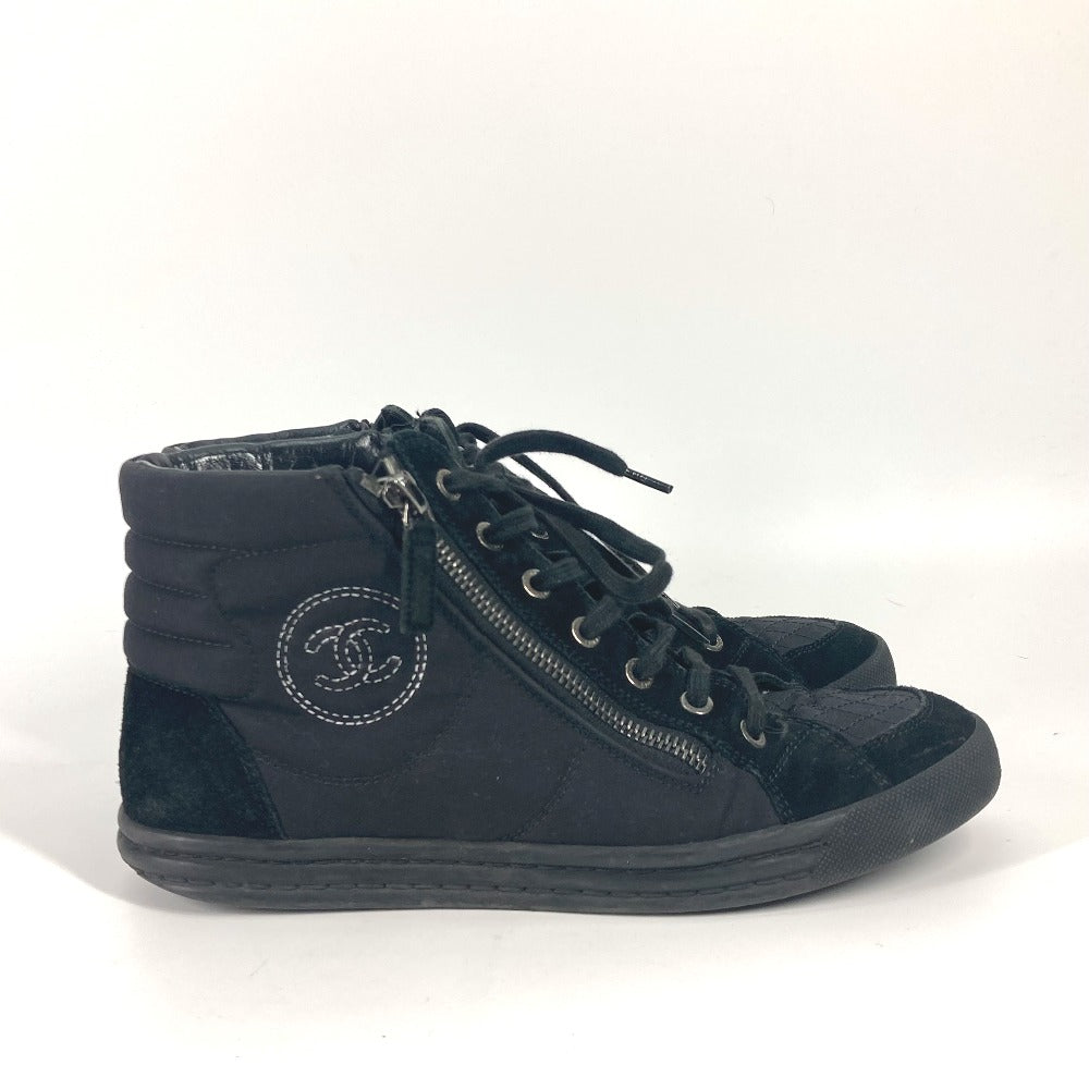 CHANEL sneakers G30617 Canvas, Suede black shoes shoes zipper CC COCO Mark Quilting Women 39