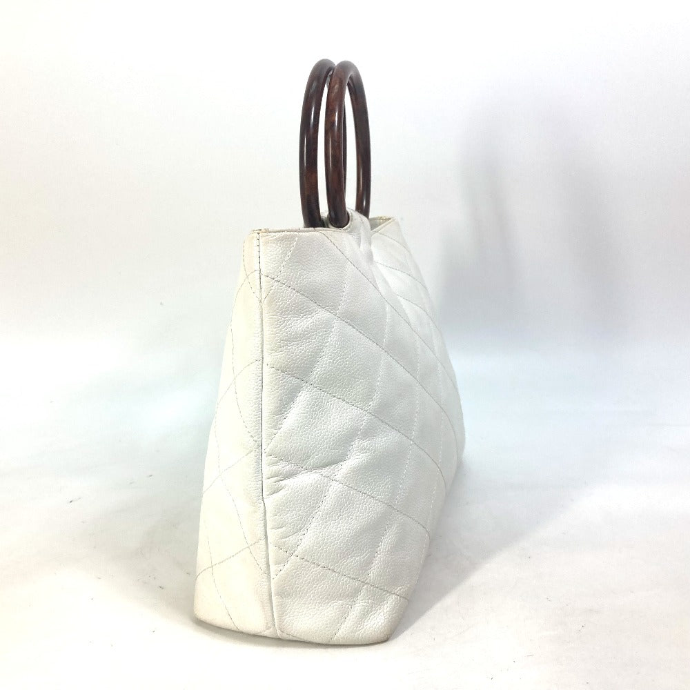 CHANEL Handbag Caviar skin white Matrasse quilting CC COCO Mark Women