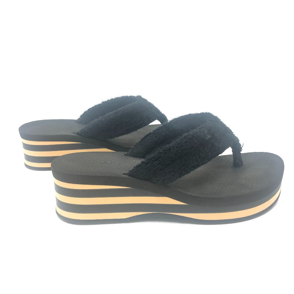 CHANEL Sandals G46202 Rubber, Pile black COCO Mark border 36