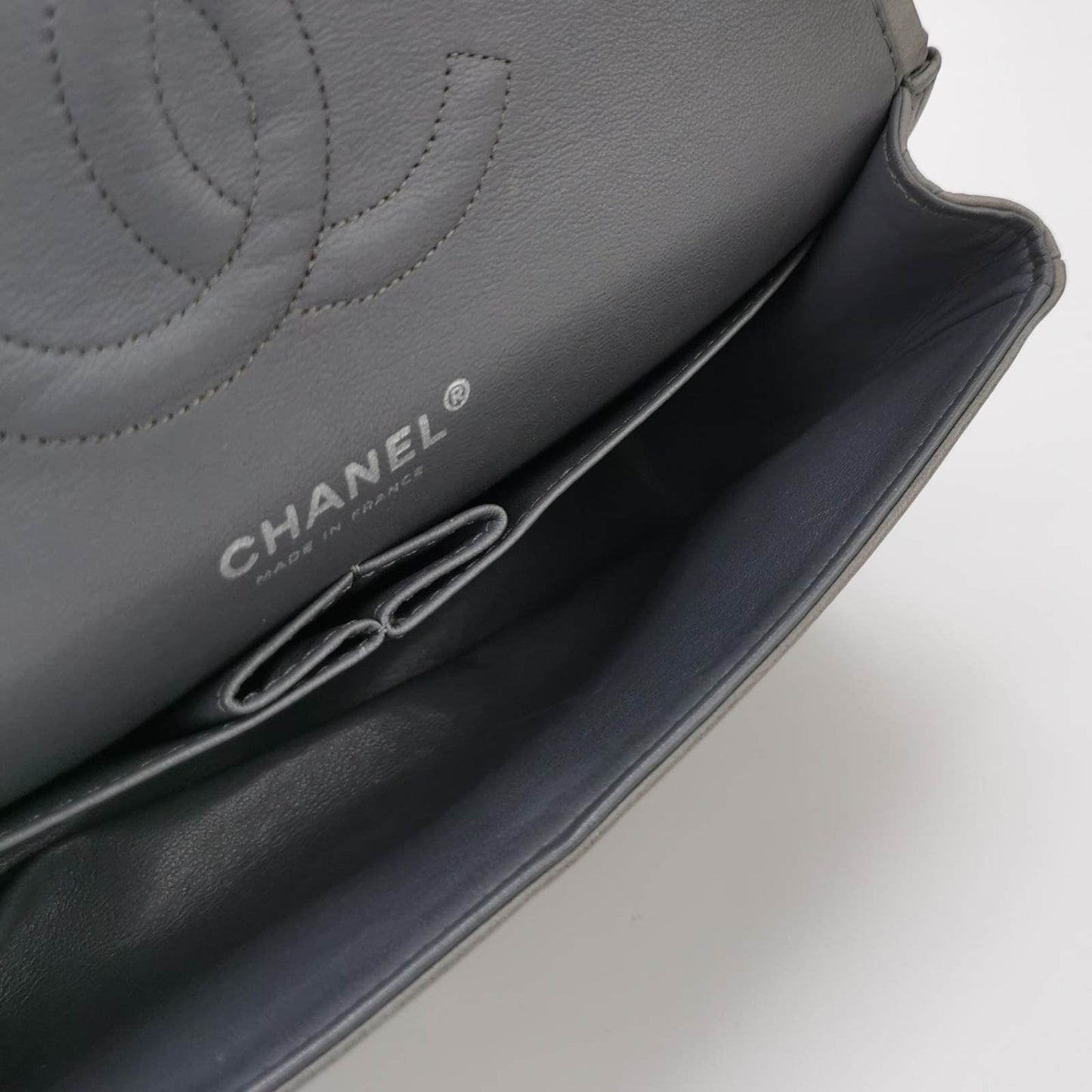 Chanel Classic Flap 2005 Grey Lambskin Leather with Silver Hardware