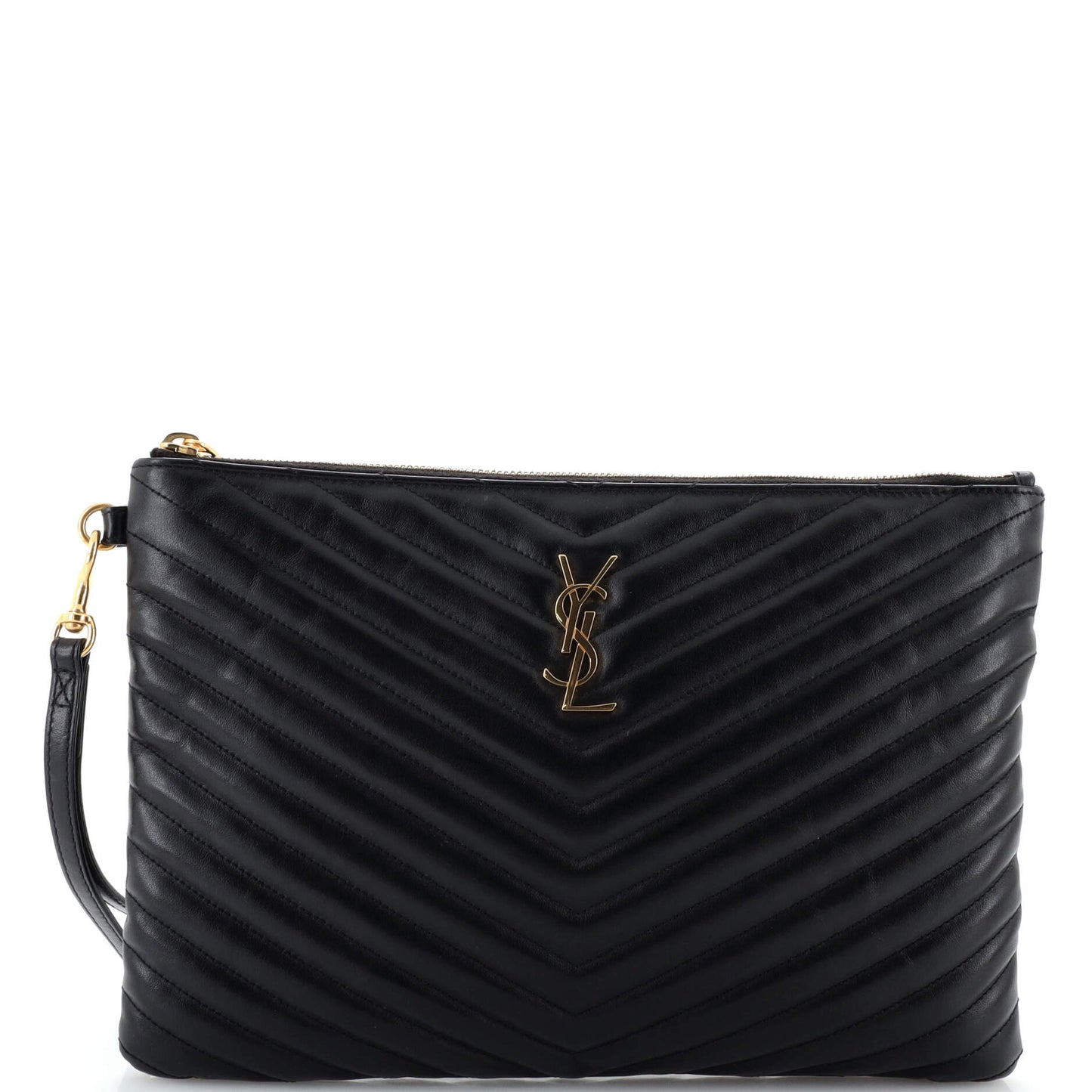 Luxury Saint Laurent Trending 2025 Classic Monogram Wristlet Pouch Matelasse Chevron Leather Medium