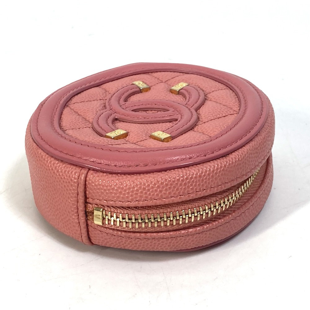 CHANEL Coin case Caviar skin pink Wallet Coin Pocket Round filigree Women