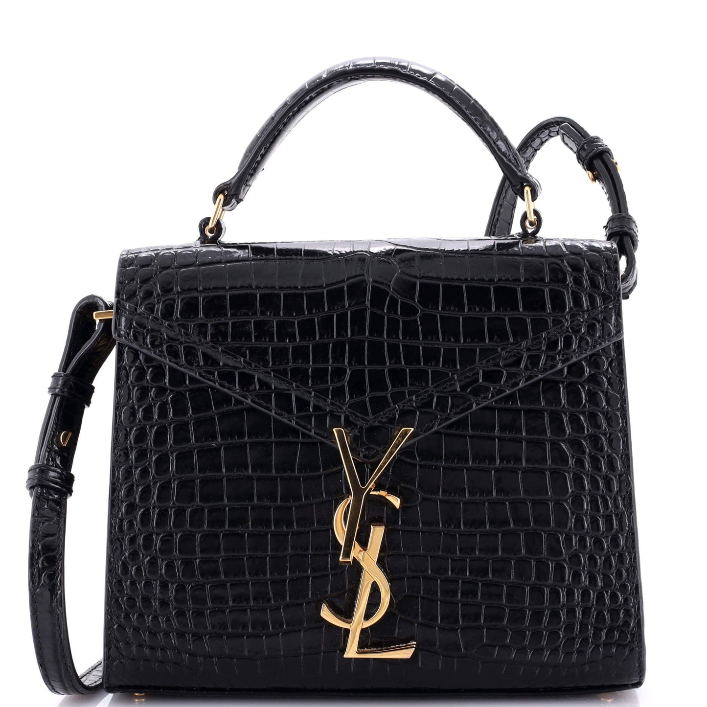Luxury Saint Laurent Trending 2025 Cassandra Top Handle Bag Crocodile Embossed Leather Mini