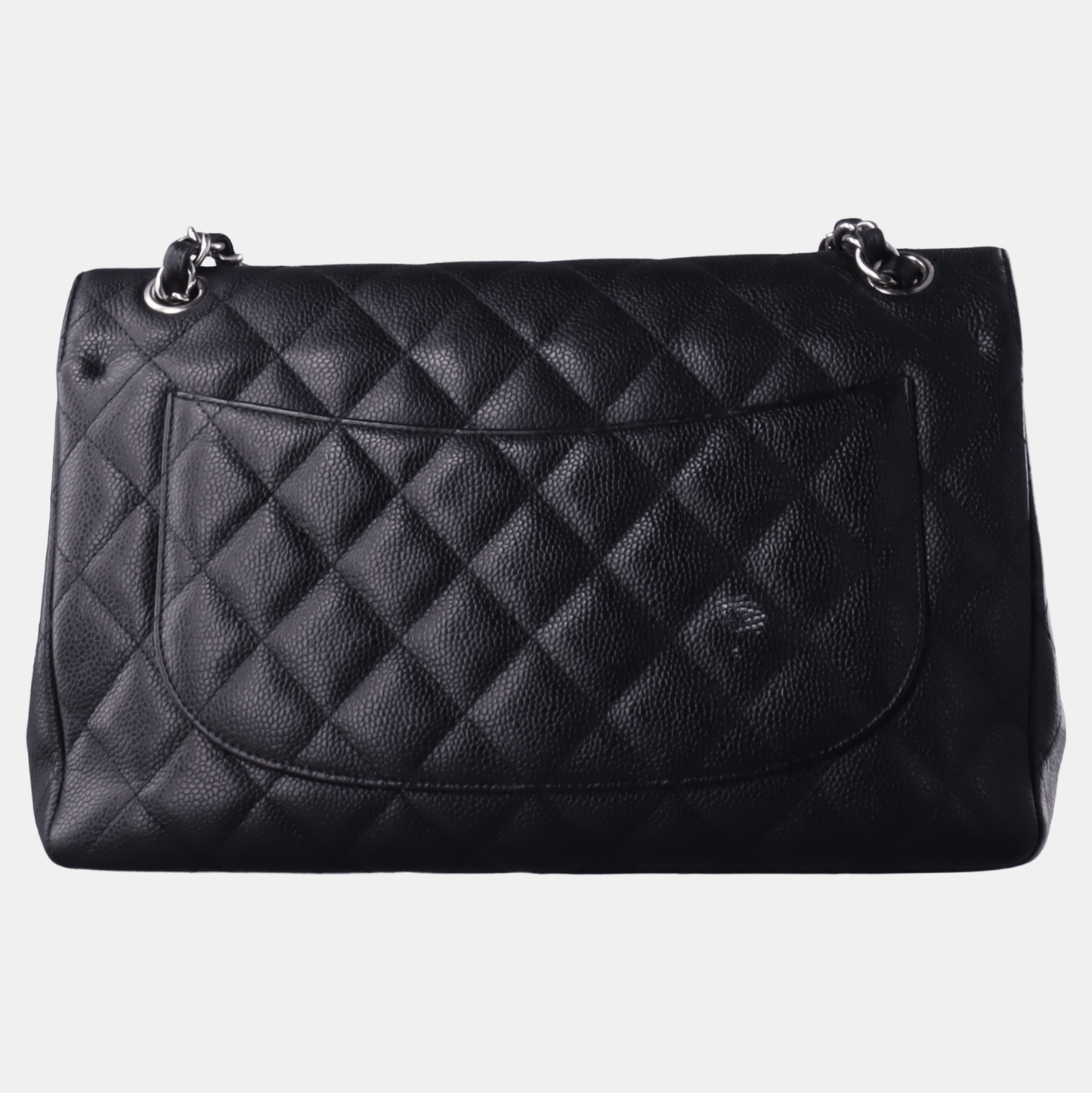 Chanel Classic Flap Jumbo 2010 Black Caviar Leather Double Flap with Silver Hardware