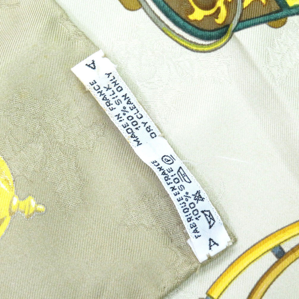 HERMES scarf silk beige Carre90 Plumes et Grelots Feathers and bells unisex(Unisex)