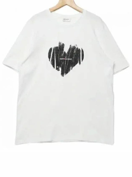 Luxury Saint Laurent Trending 2025 Heart Print Short Sleeve T-Shirt White