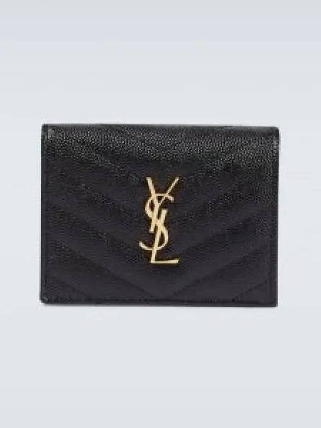 Luxury Saint Laurent Trending 2025 Monogram Caviar Leather Flap Card Wallet Black