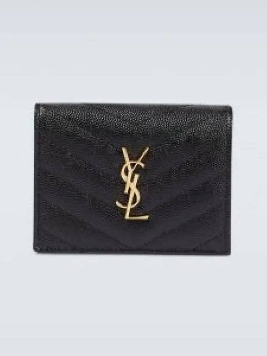 Luxury Saint Laurent Trending 2025 Monogram Caviar Leather Flap Card Wallet Black