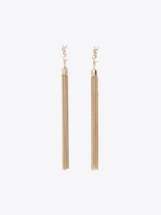 Luxury Saint Laurent Trending 2025 Monogram Chain Tassel Loulou Earrings Gold