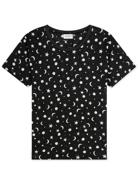 Luxury Saint Laurent Trending 2025 Women's Star Print Cotton Short Sleeve T-Shirt Black