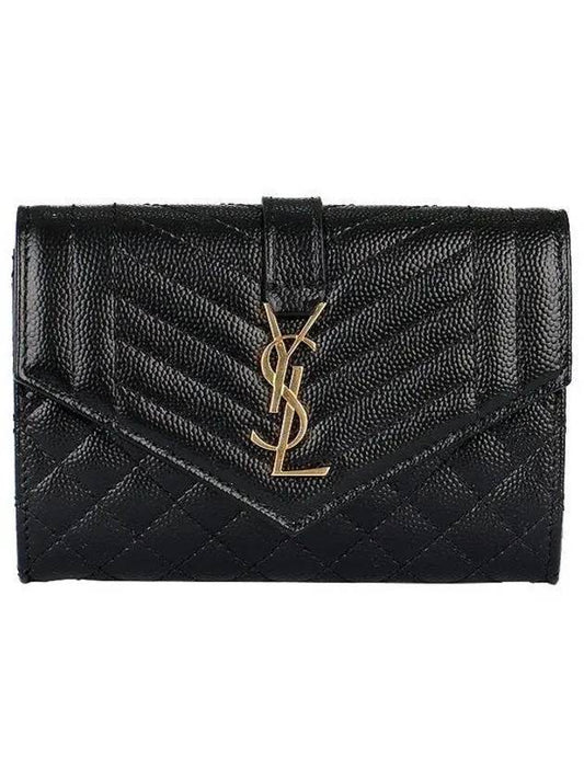 Luxury Saint Laurent Trending 2025 Matelasse Monogram Envelope Small Half Wallet Black