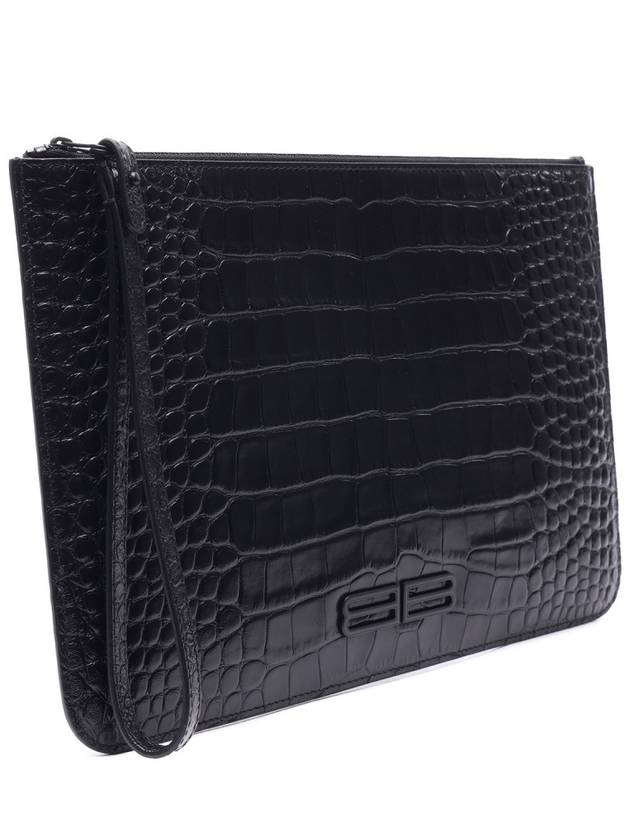 Luxury Balenciaga Trending 2025 Crocodile Embossed Clutch Bag Black