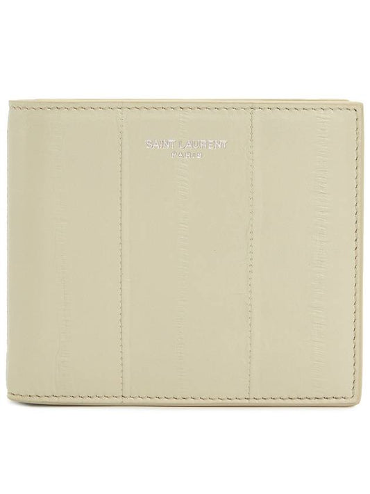 Luxury Saint Laurent Trending 2025 Texture Leather Half Wallet Beige