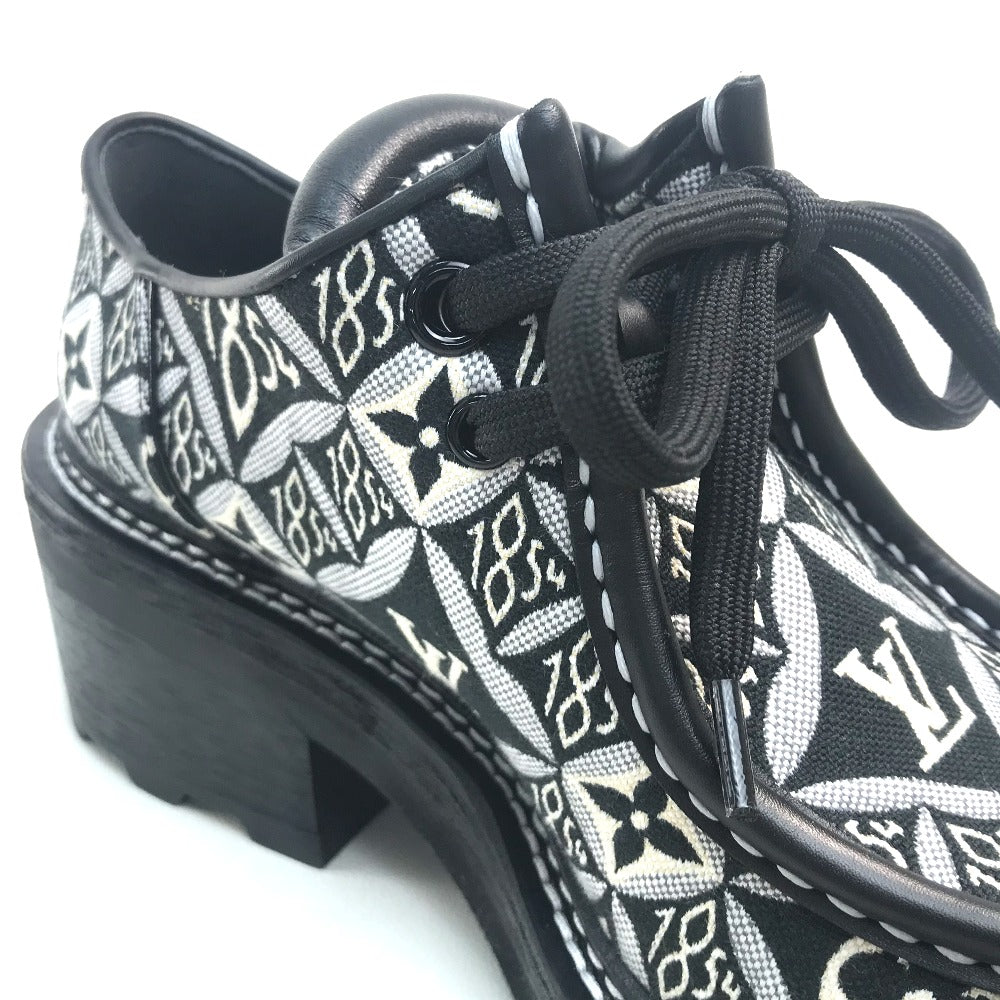 LOUIS VUITTON boots 1A8D3E Jacquard, Leather black LV Bobur Line Derby Chunky heel Women 37