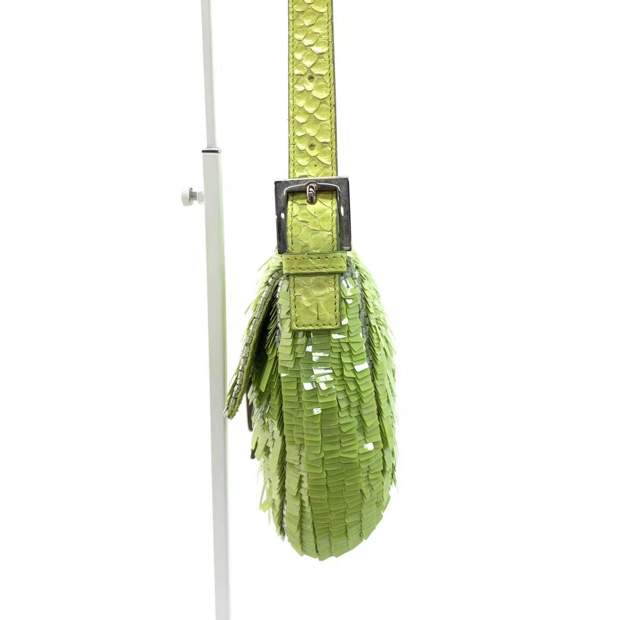 Fendi Baguette Green Sequins Shoulder Bag