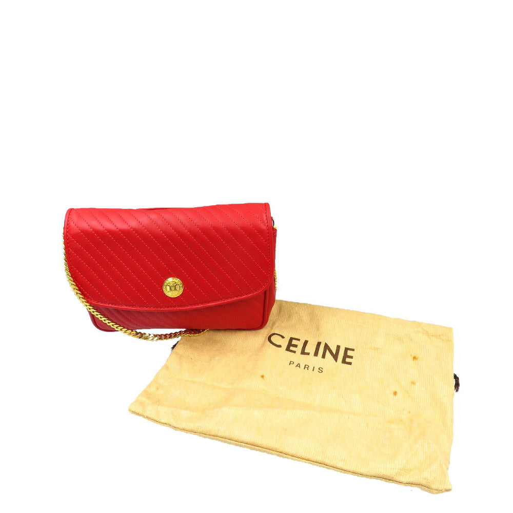 CELINE Shoulder Bag leather Red vintage Women