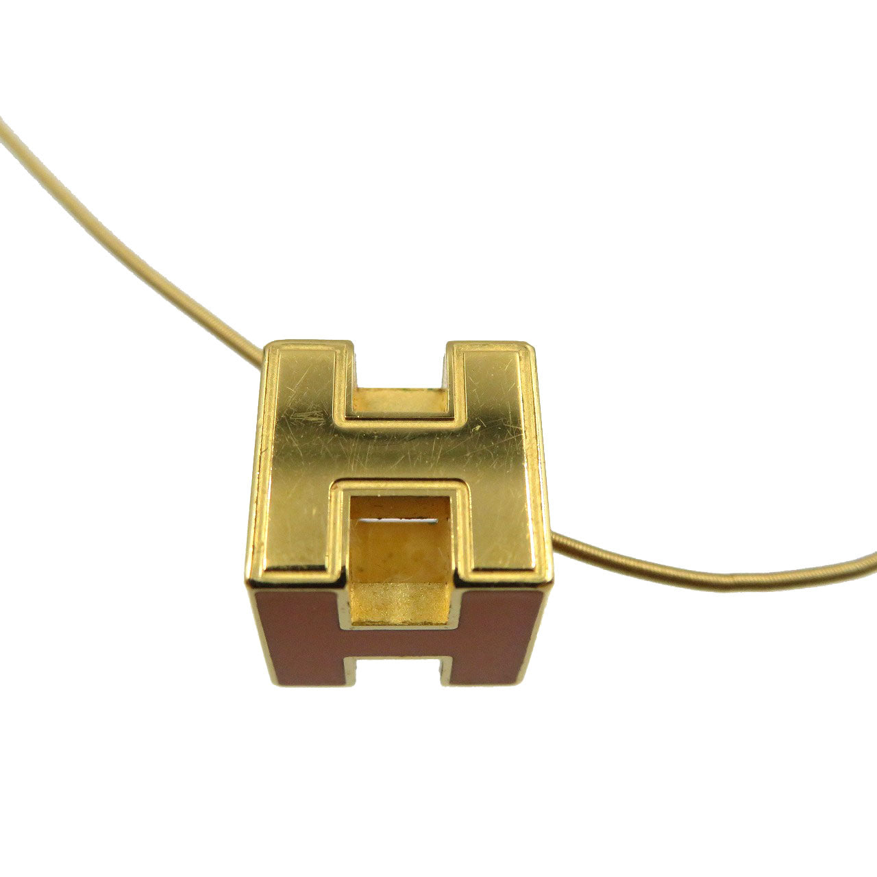 HERMES Necklace metal Orange Cardue Ash H-cube Women