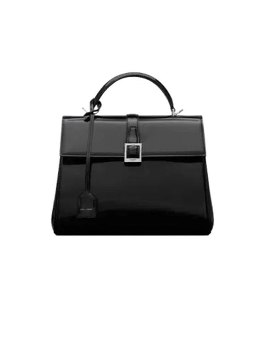 Luxury Saint Laurent Trending 2025 Le Fermoir Small Top-Handle Brushed Leather Tote Bag Black